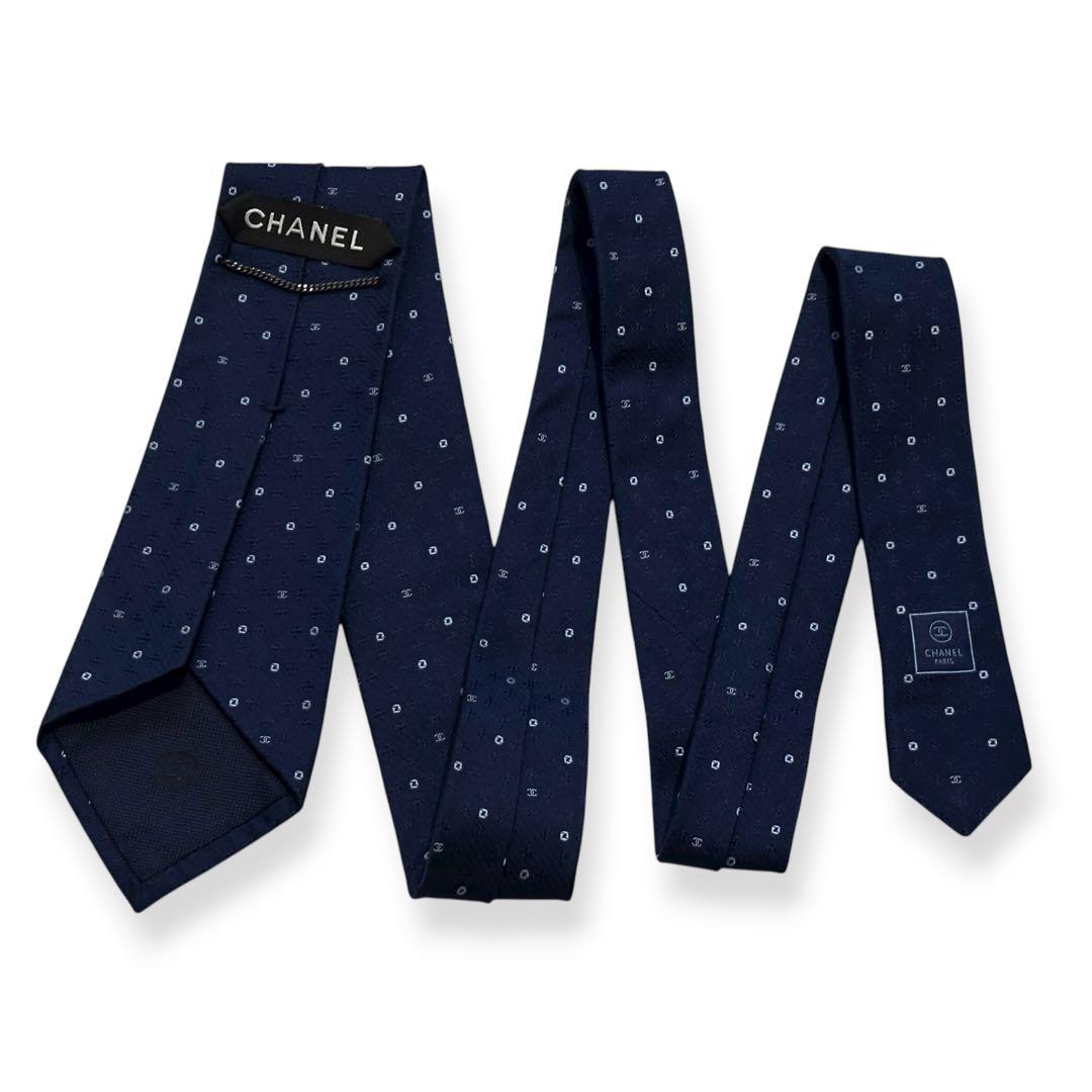 良品✨CHANEL ネクタイ　シャネル ココマーク　ジャガード　ネイビー