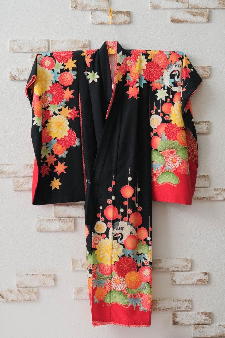 七五三　7歳女の子 着物 鶴模様