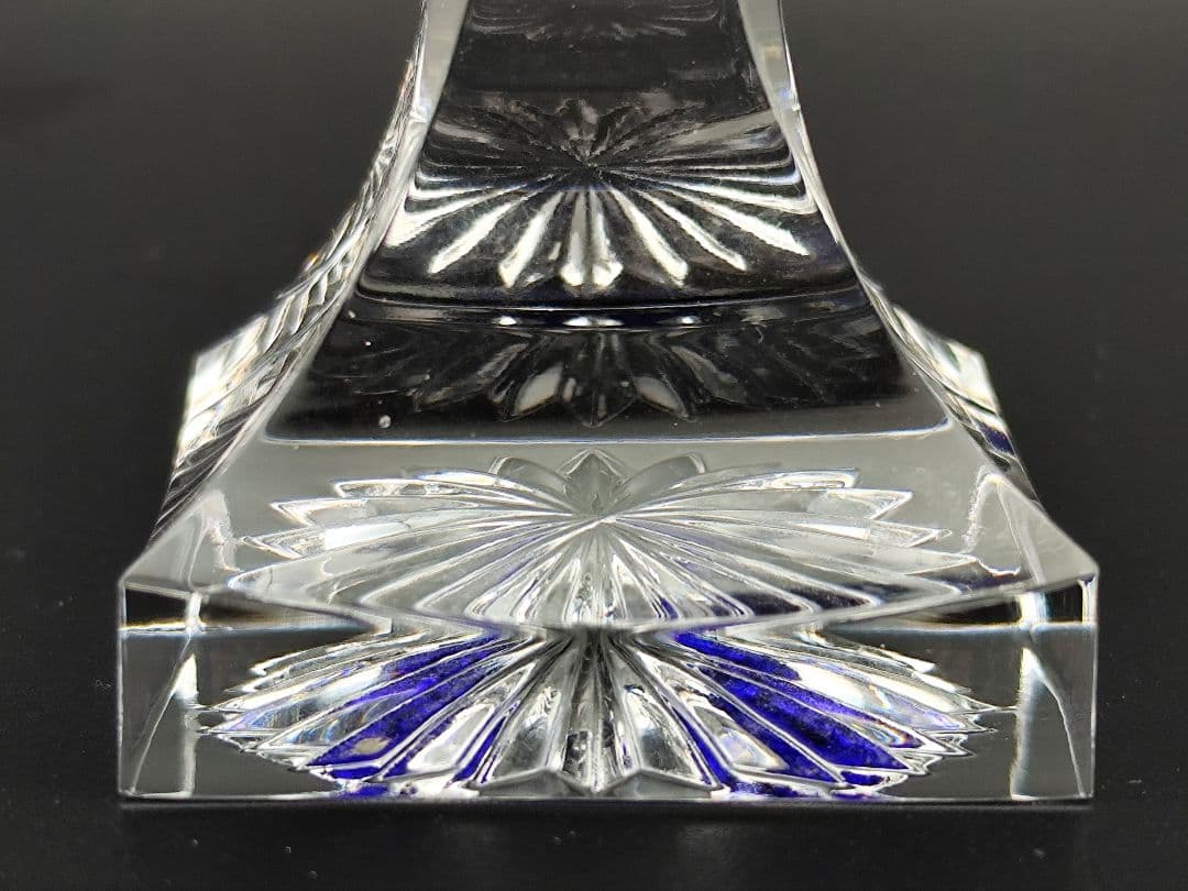 美品☆薩摩切子 脚付杯 瑠璃（切子、江戸切子、薩摩切子）