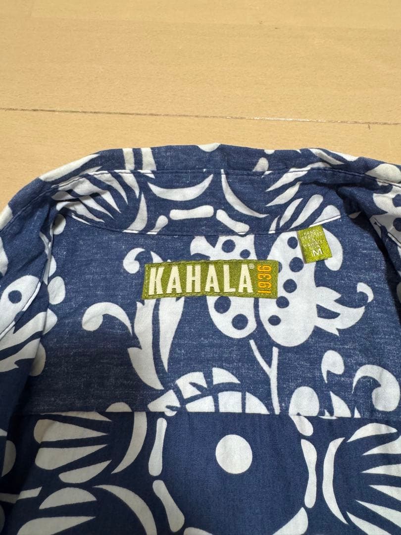 KAHALA アロハシャツ 半袖 花柄 青×白 ハワイ製