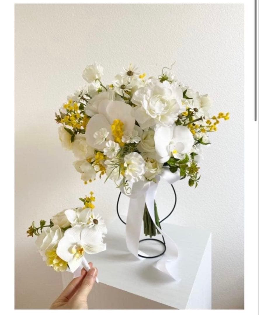 ウェディングブーケ　アーティフィシャルフラワー　ブートニア付き