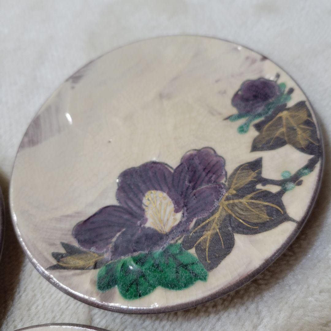 昭和初期 京焼 嘉曹窯 色絵金彩 小皿5枚セット 銘々皿 椿 梅 花文様