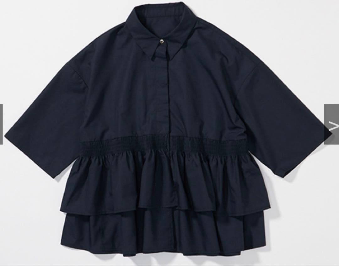 アレグレ　ネイビー ティアードデザイン ブラウス　シャーリング　VERY