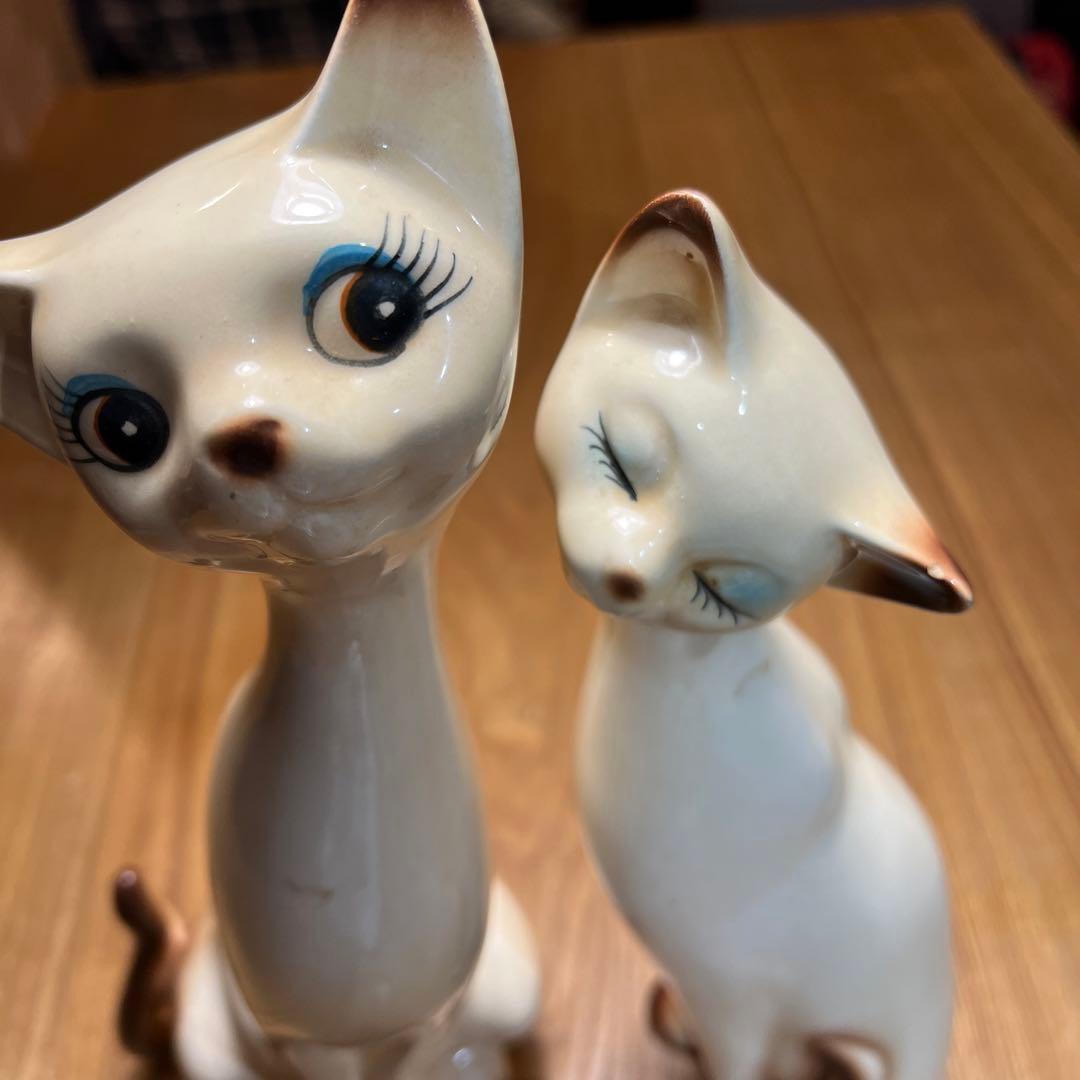 昭和レトロ　シャム猫ペア　陶器製