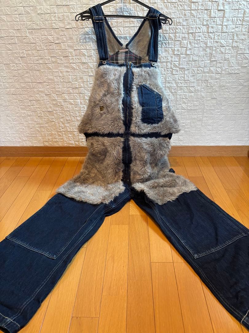 キャピタル KAPITAL ファーとデニムのサロペット　オーバーオール