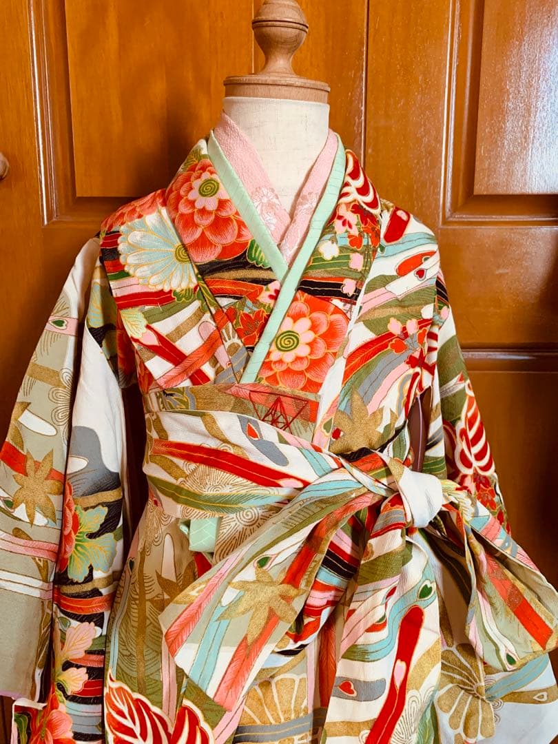 七五三　アンティーク　3歳の女の子の振り袖コーディネート　フルセット