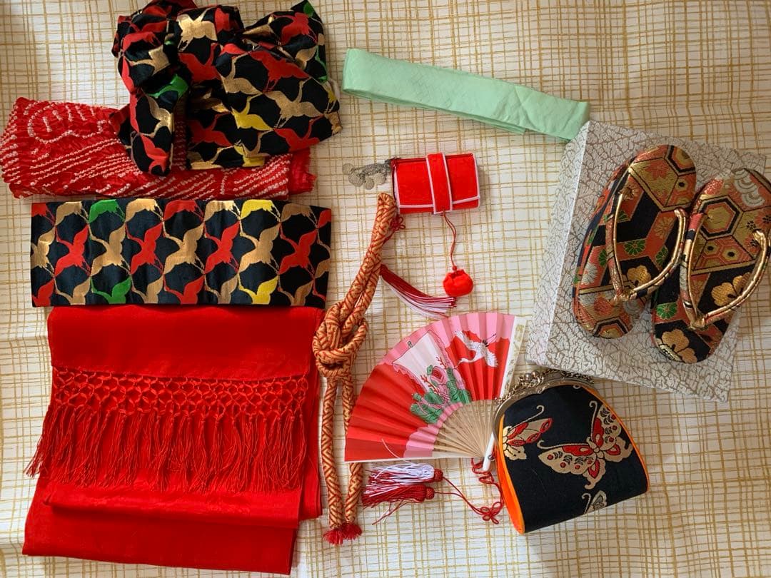 七五三　アンティーク　3歳の女の子の振り袖コーディネート　フルセット