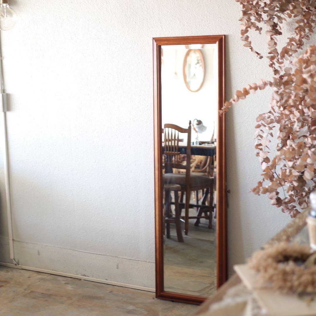 【送料込み】木製フレーム 全身姿見 スタンドミラー 面取り加工 44×151cm