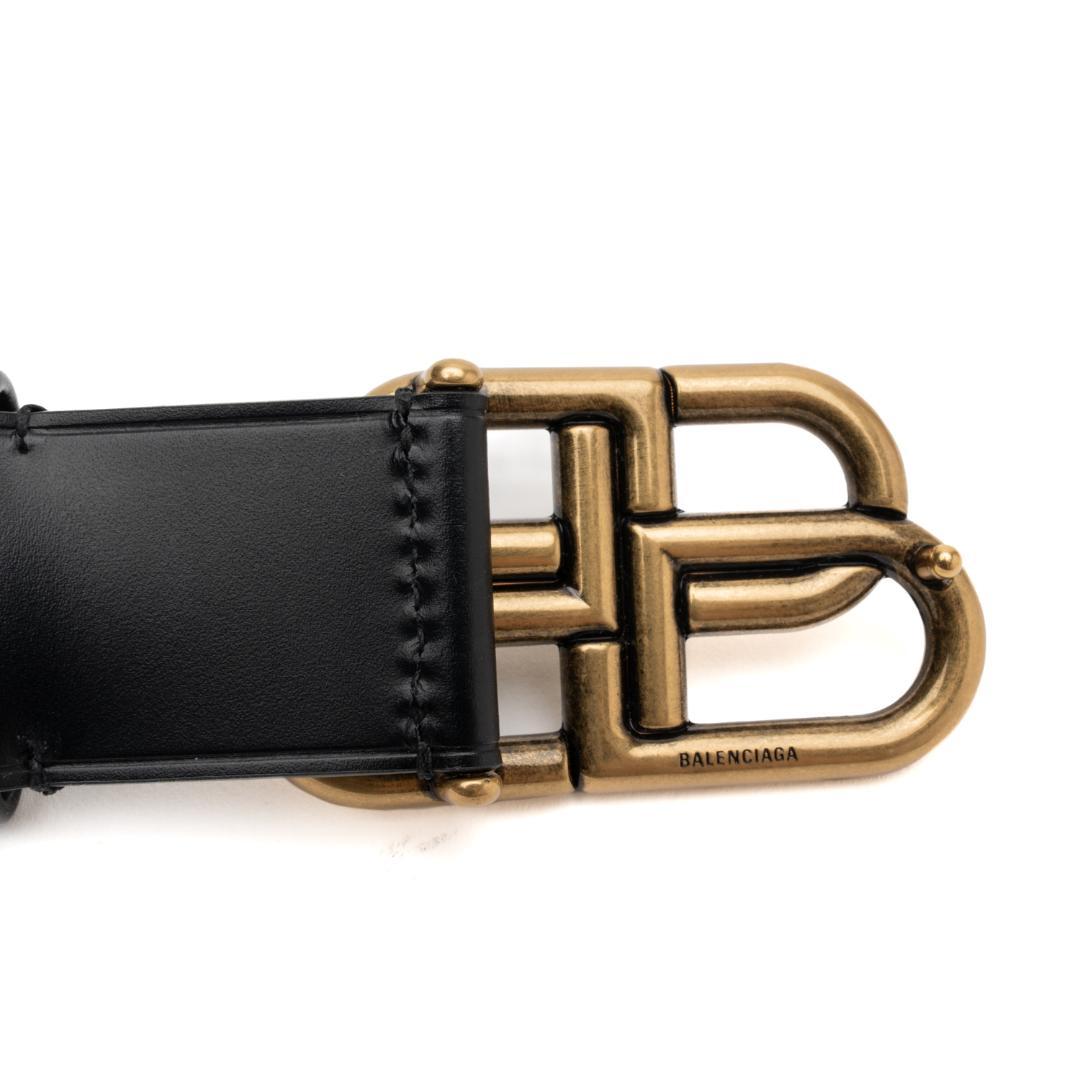 新品 BALENCIAGA BB ラージ レザー ベルトブラック 穴20