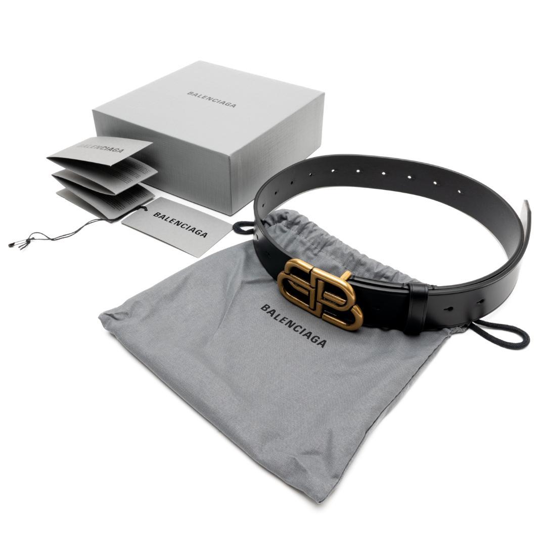 新品 BALENCIAGA BB ラージ レザー ベルトブラック 穴20