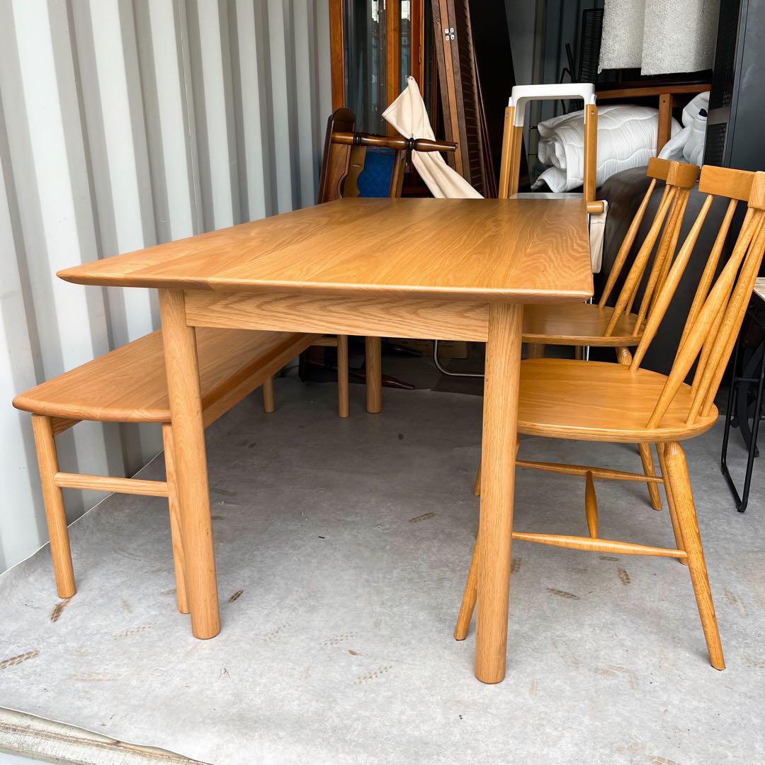 取付無料！ウニコ SOVI 北欧風天然木ダイニングテーブル・ベンチ・チェア2脚✨