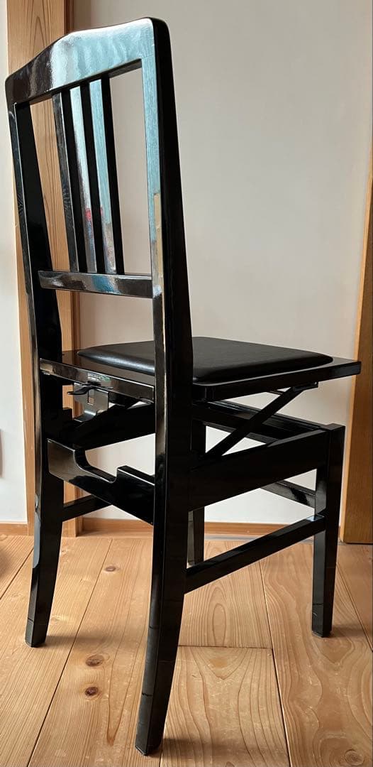 美品・おまかせ配送 Konan 甲南ピアノ椅子 No.5 黒塗黒座面 名陽木工製