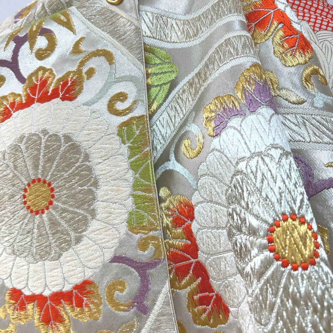 373 振袖フルセット 正絹 朱赤 橙オレンジ 金彩 手描き 小柄さん レトロ