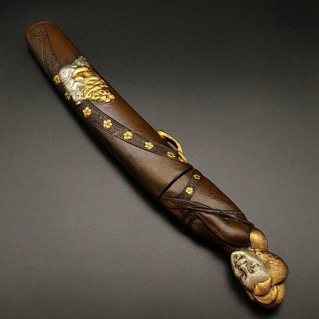 マ*ト様 年末セール　銅製刀装具　短刀拵　柄鞘一式　遊女の図　絵金銀　金工品　細