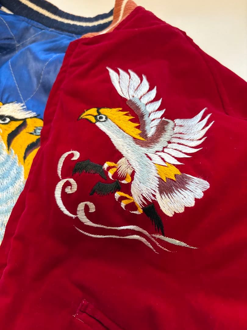 トシ　50s スカジャン 赤別珍/鷲　キルティング青/虎