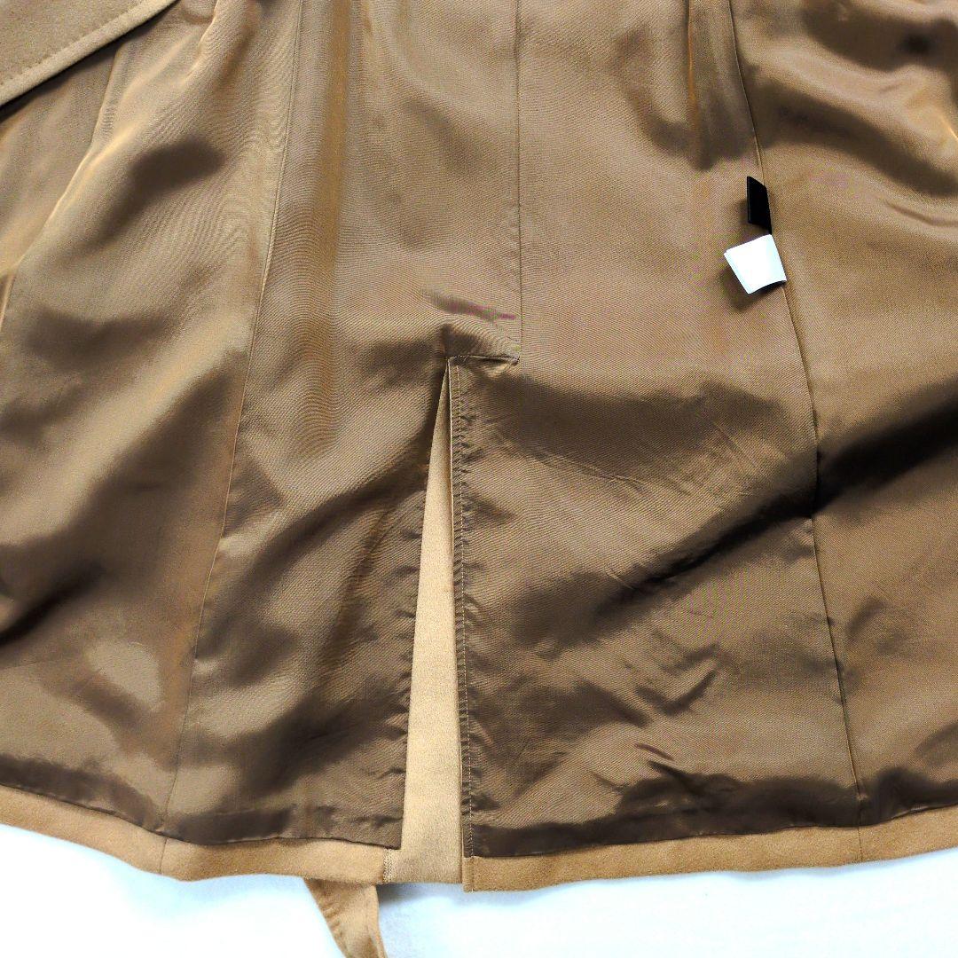 【イネド】ロングベルテッドコート カシミヤ100% キャメル ステッチ比翼ボタン