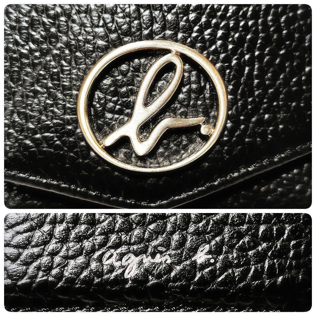 極美品✨　アニエスベー　折り財布　黒　シボ革　金具ロゴ　シンプル