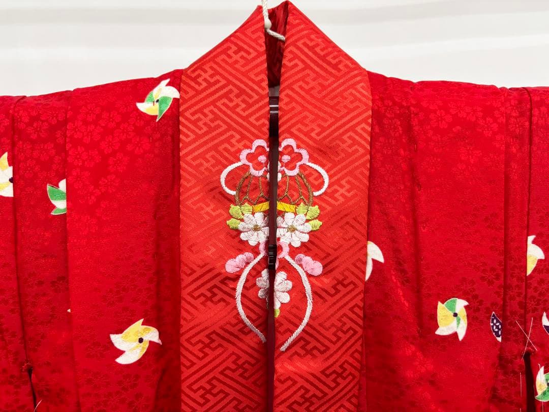 七五三着物　7才　女児　四つ身　まり・桜／ピンク系《子供491》#江戸小もーん