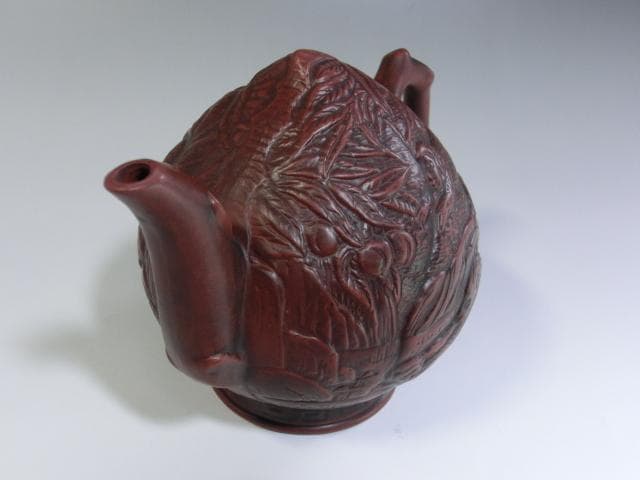水注■朱泥桃型水差し 猿紋 書道道具 古玩 唐物 中国 古美術 時代物 骨董品■