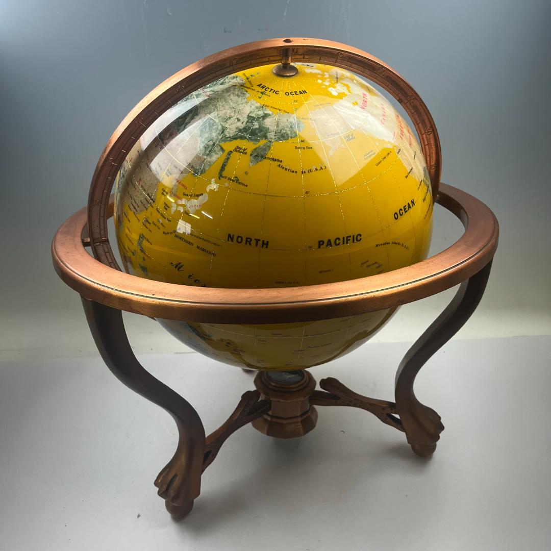 54 イエロー 黄色 方位磁石付き 天然石 アンティーク 地球儀 インテリア