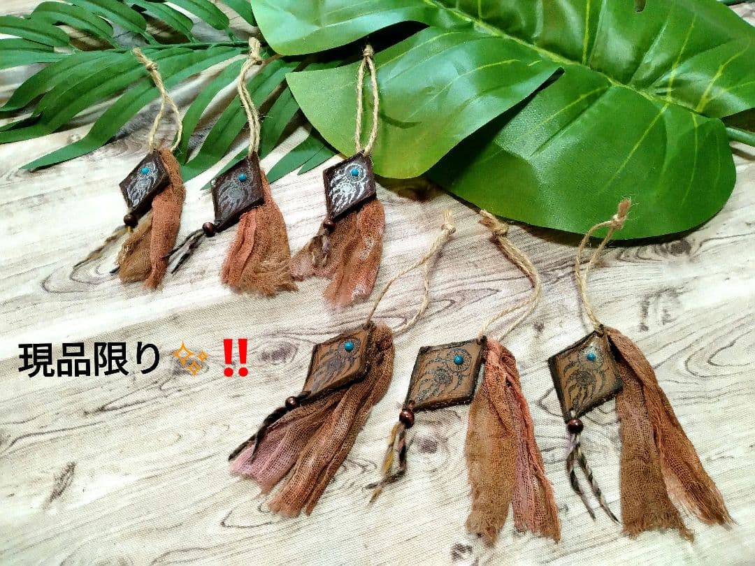 アジアン　エスニック風　オリジナルデザイン革タグ6枚セット