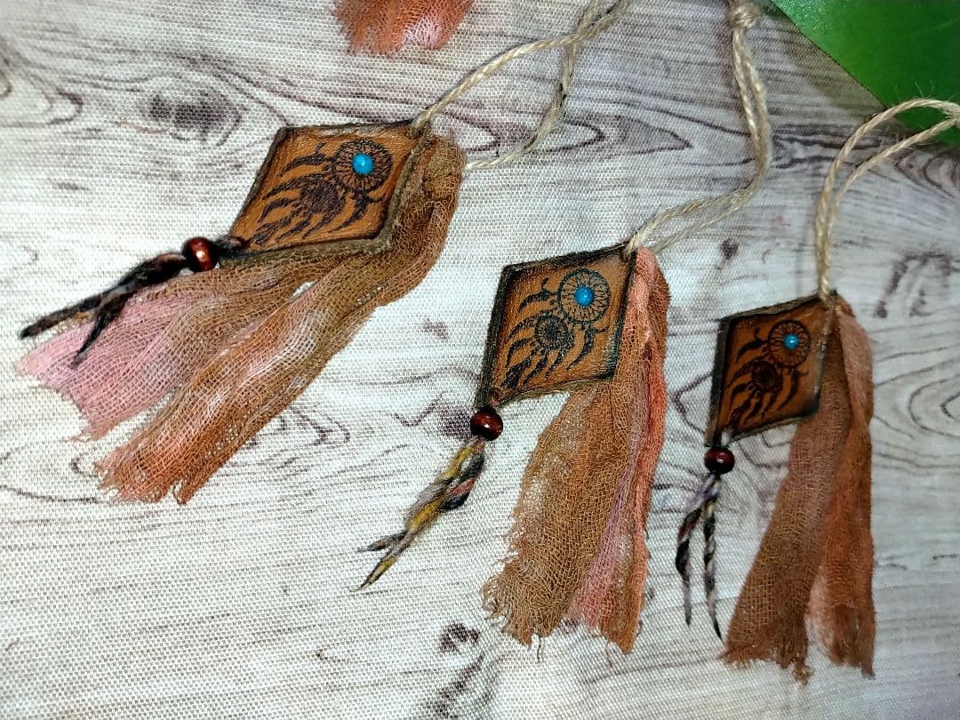 アジアン　エスニック風　オリジナルデザイン革タグ6枚セット