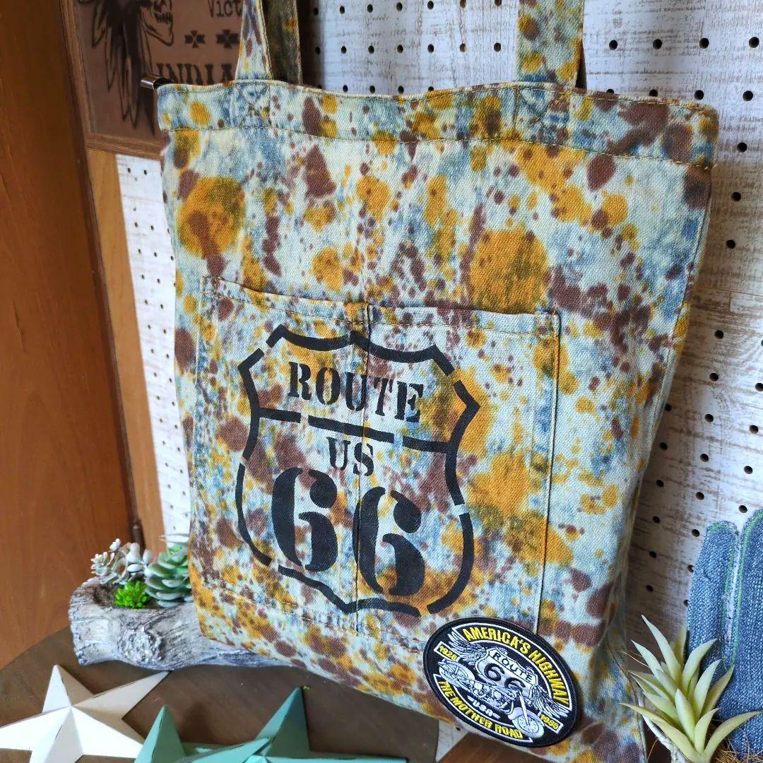 ROUTE66★☆手染めデニムトートバッグ✨️男前
