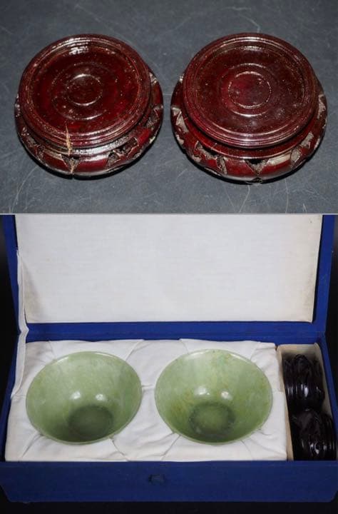 送料無料　時代物　極上品玉碗一対　径9.9ｃｍ　中国古玩骨董