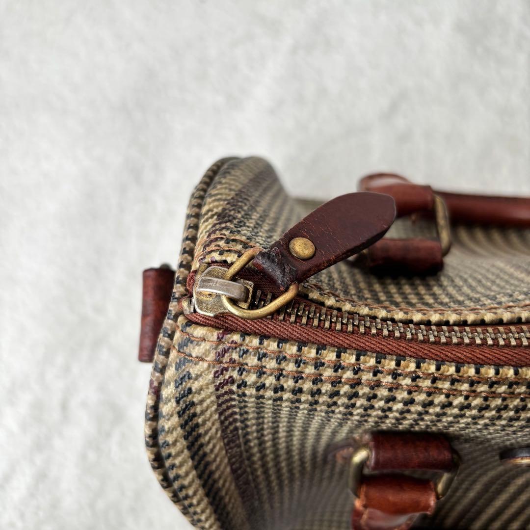 ポロラルフローレン 千鳥格子柄 ミニボストンバッグ PVCレザー ブラウン 茶