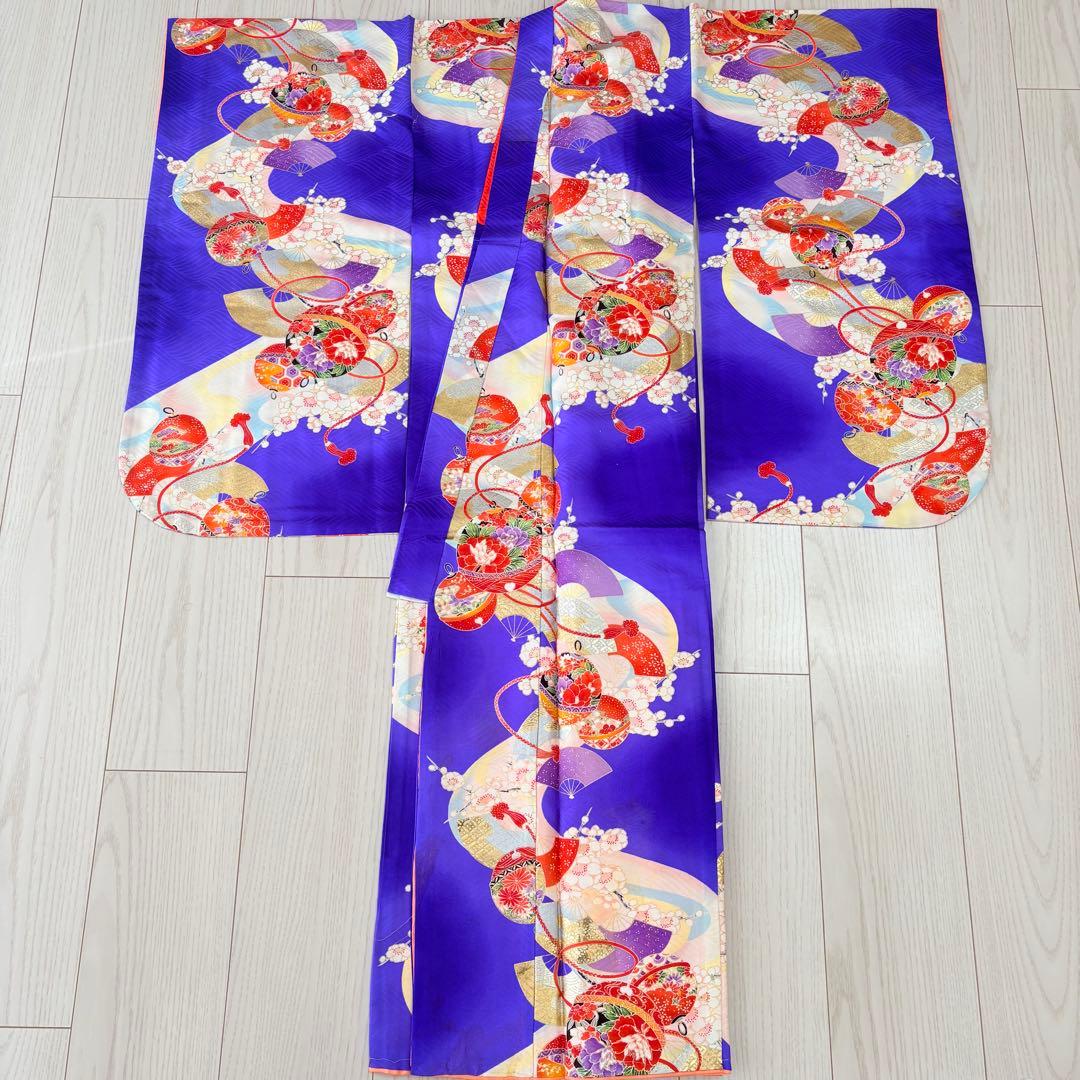 七五三 子供　着物　７歳　青紫　襦袢付き