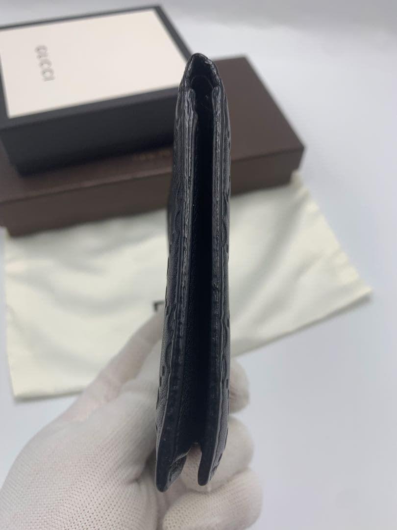 人気　グッチ　折り財布　GGシマ　レザー　ブラック　フラップ　GG柄 P55