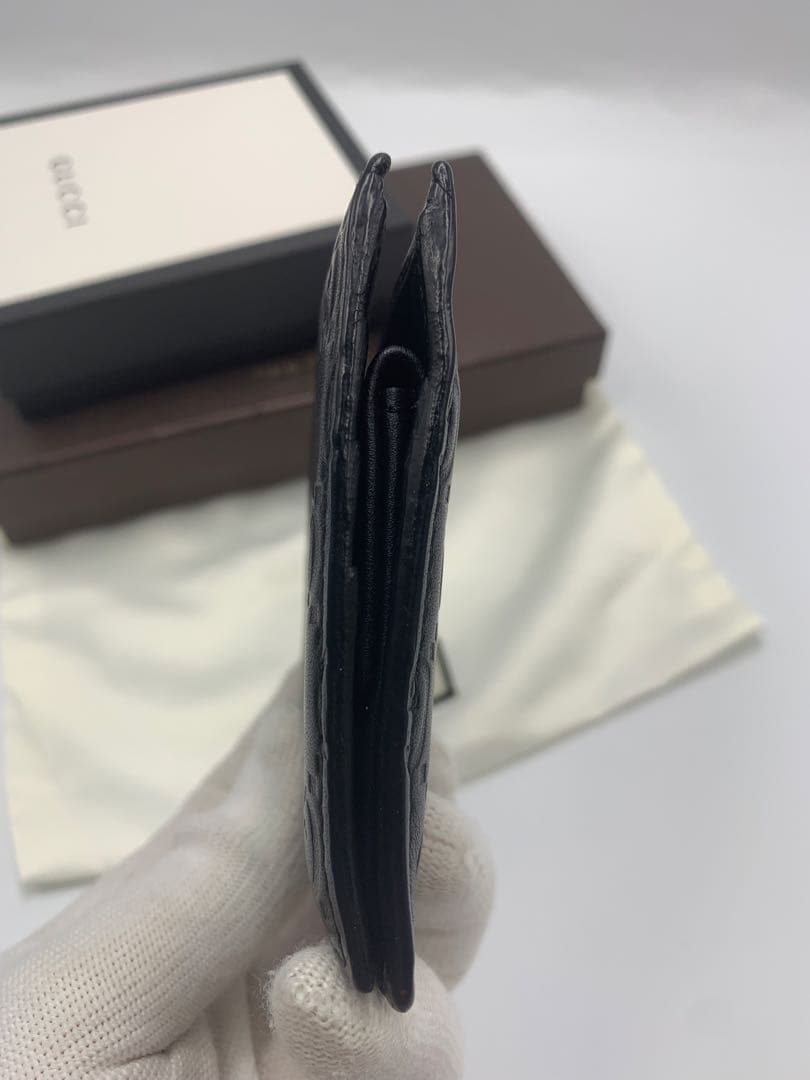 人気　グッチ　折り財布　GGシマ　レザー　ブラック　フラップ　GG柄 P55