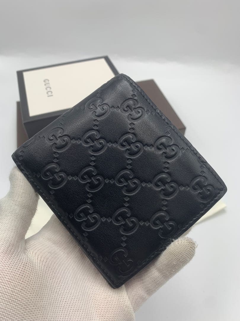 人気　グッチ　折り財布　GGシマ　レザー　ブラック　フラップ　GG柄 P55