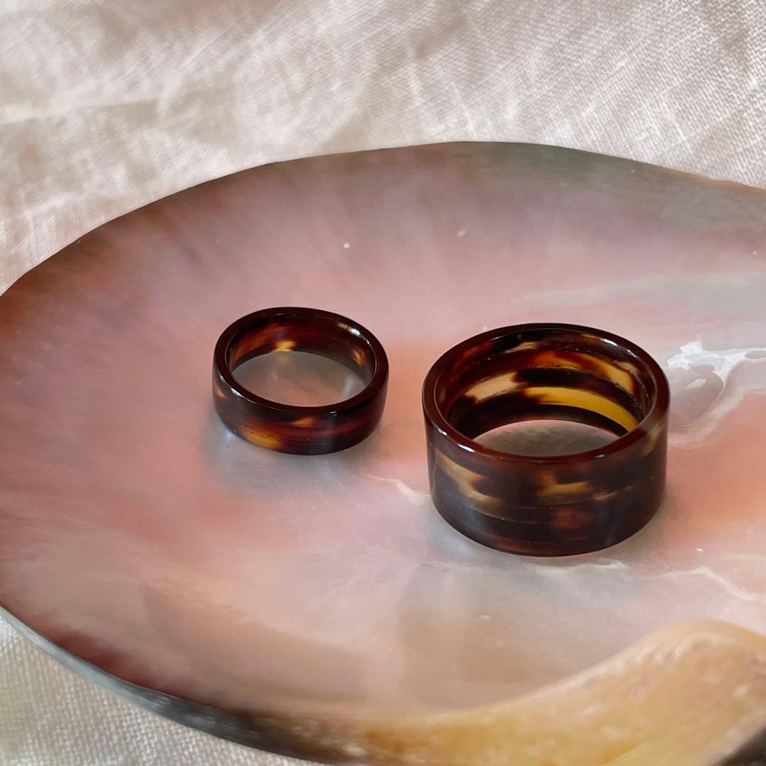 moと様　2点 ◎べっ甲(本物)12㎜幅 18号と6㎜幅8号リング