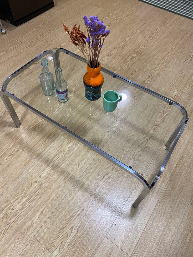 最終　スペースエイジ　ガラステーブル　メタル　モダン　ポストモダン　ヴィンテージ