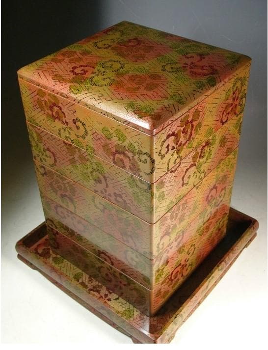 気まぐれ出品【津軽塗】最高級ライン「錦塗」五段重箱 未使用品