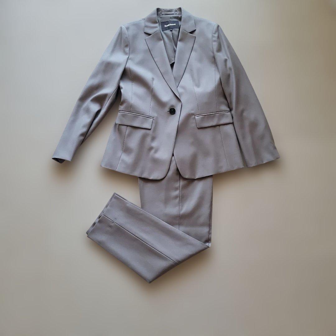 美品【ウォッシャブル/防シワ性】ウーステッドクリアツイル パンツスーツ　ベージュ