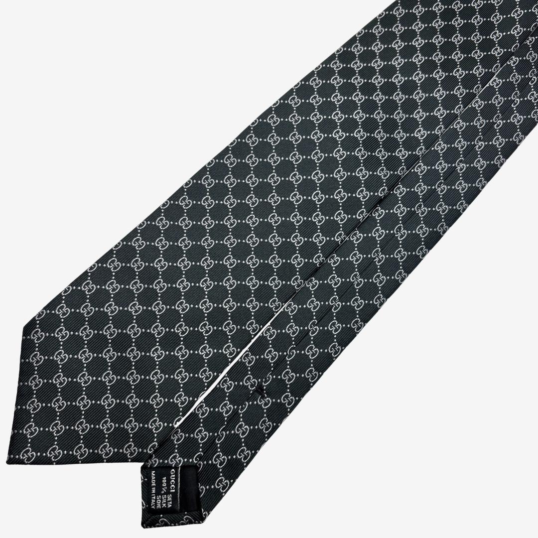 GUCCI シルクネクタイ GGロゴ 格子柄 ダークグリーン