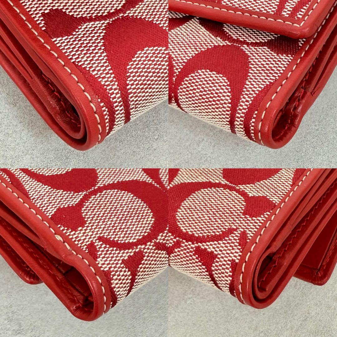 COACH 三つ折り財布 赤 シグネチャー キャンバス 箱付き