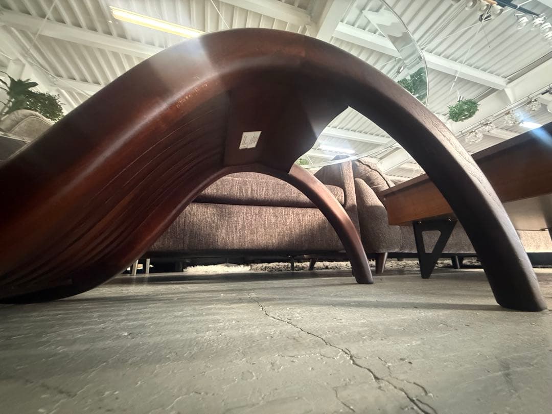 ローテーブル　アジアンスタイル家具　w124cm ガラス天板