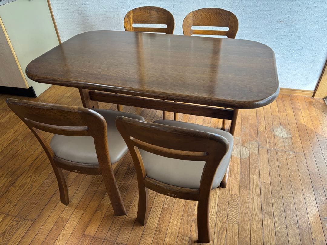 【引取限定】浜本工芸ダークブラウン木製ダイニングテーブルセット