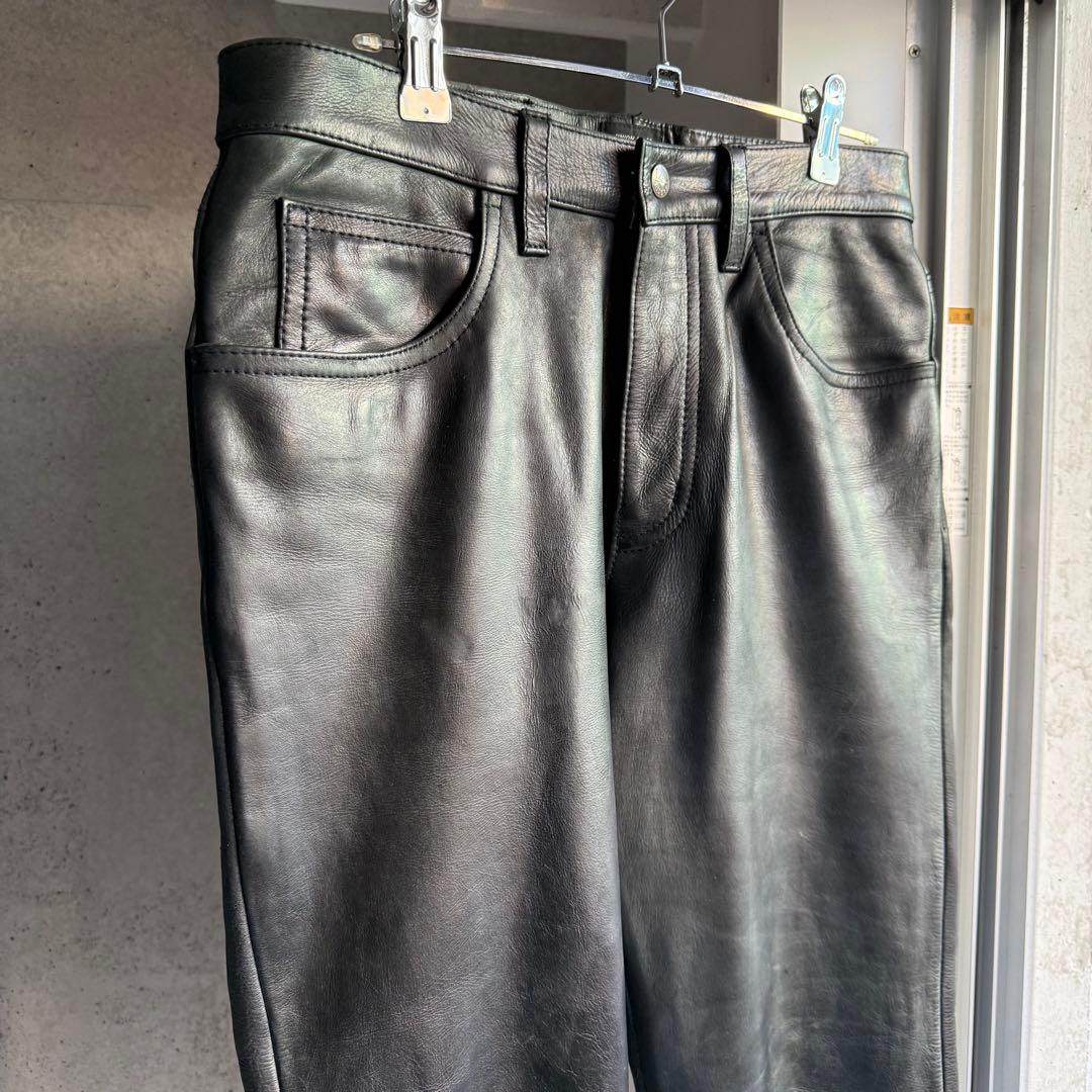 パンツ Lee riders black leather flare pants 32