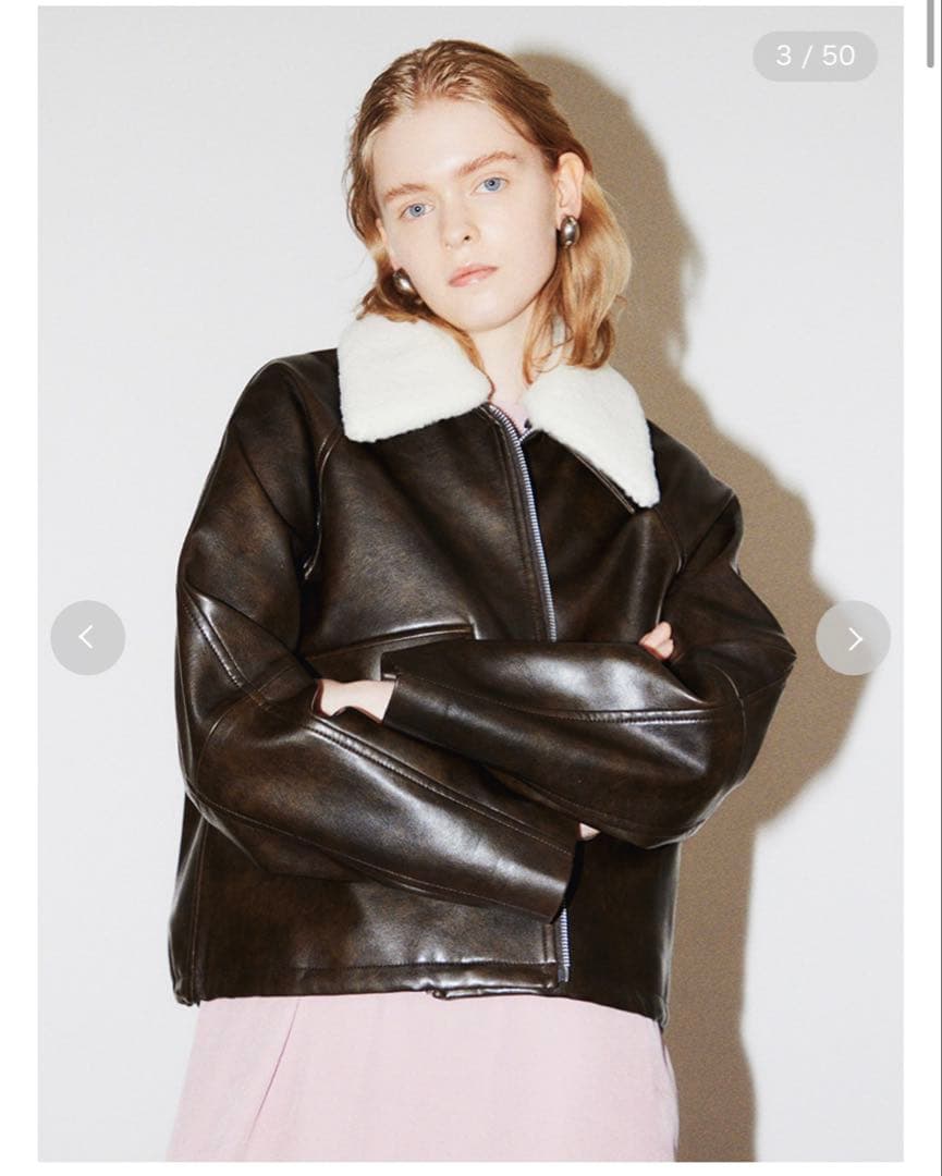 mila owen ステンカラーフェイクレザーブルゾン ブラウン