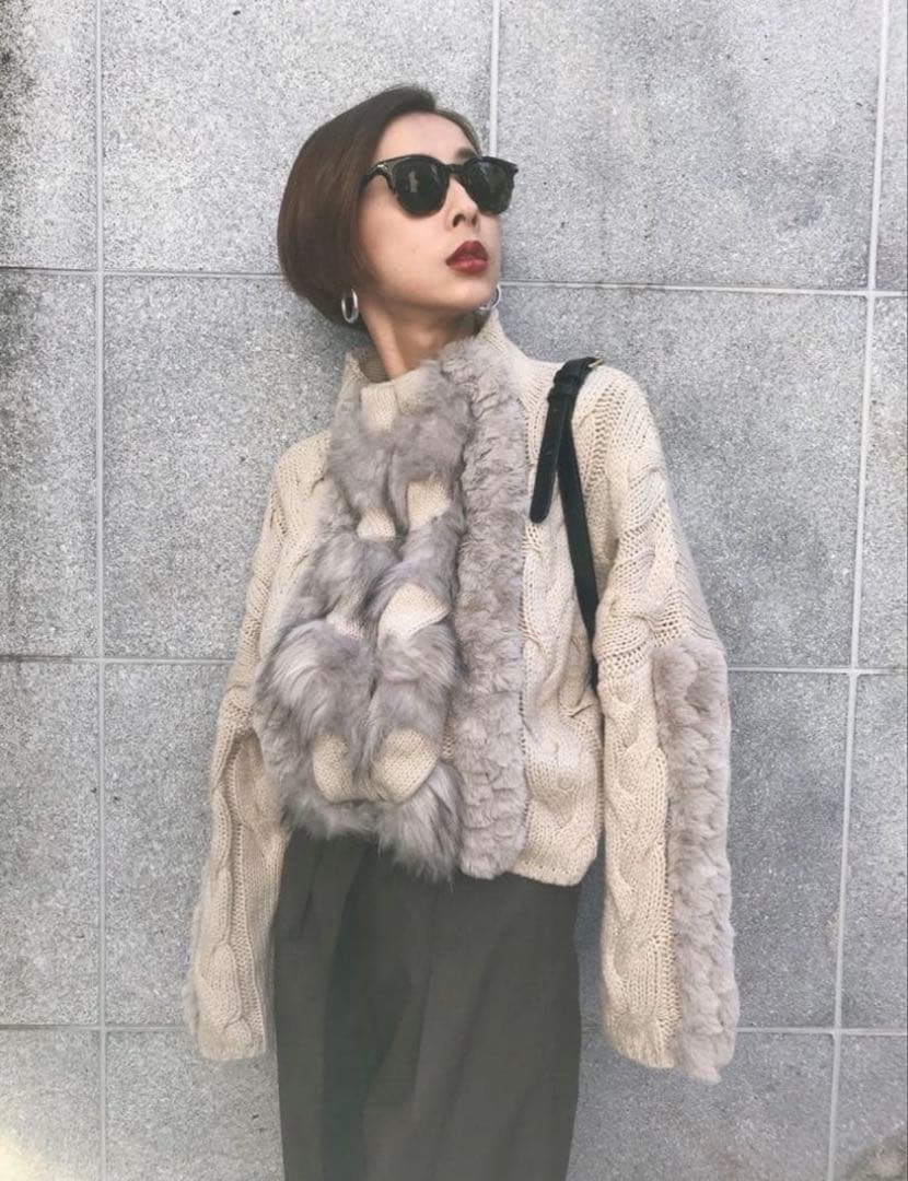 Ameri VINTAGE ファーブレイド ケーブルニット