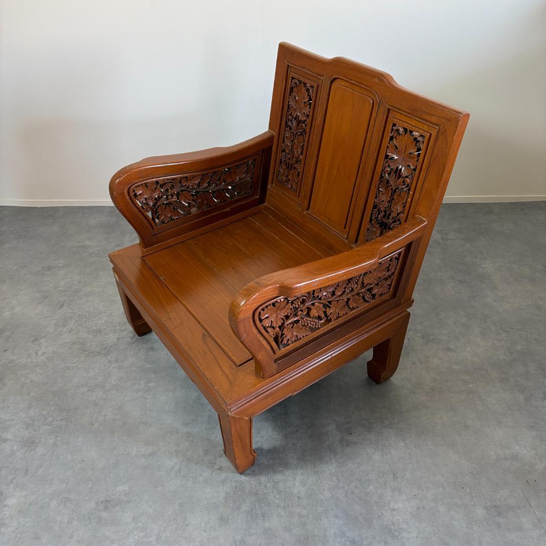 アジアン家具 彫刻 ローテーブル＋木製椅子4脚セット