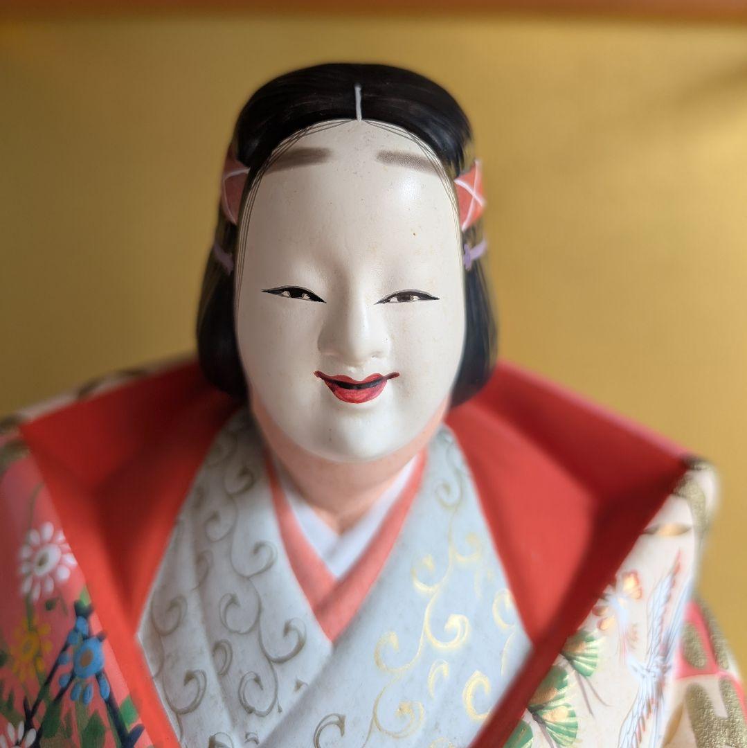 美品 【伝統工芸士 白石一敏作】博多人形『熊野 舞』 ガラスケース付き