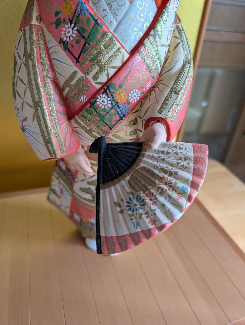 美品 【伝統工芸士 白石一敏作】博多人形『熊野 舞』 ガラスケース付き