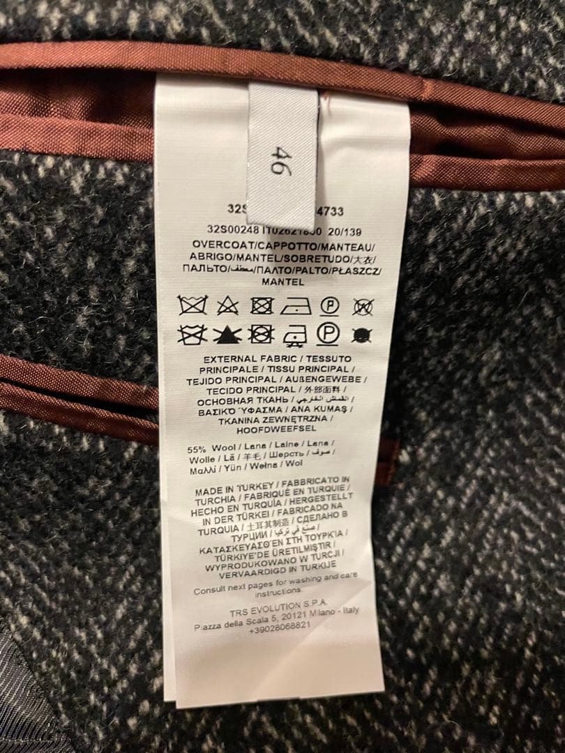 【美品】TRUSSARDI 伊 ヘリンボーン ウールブレンド チェスターコート