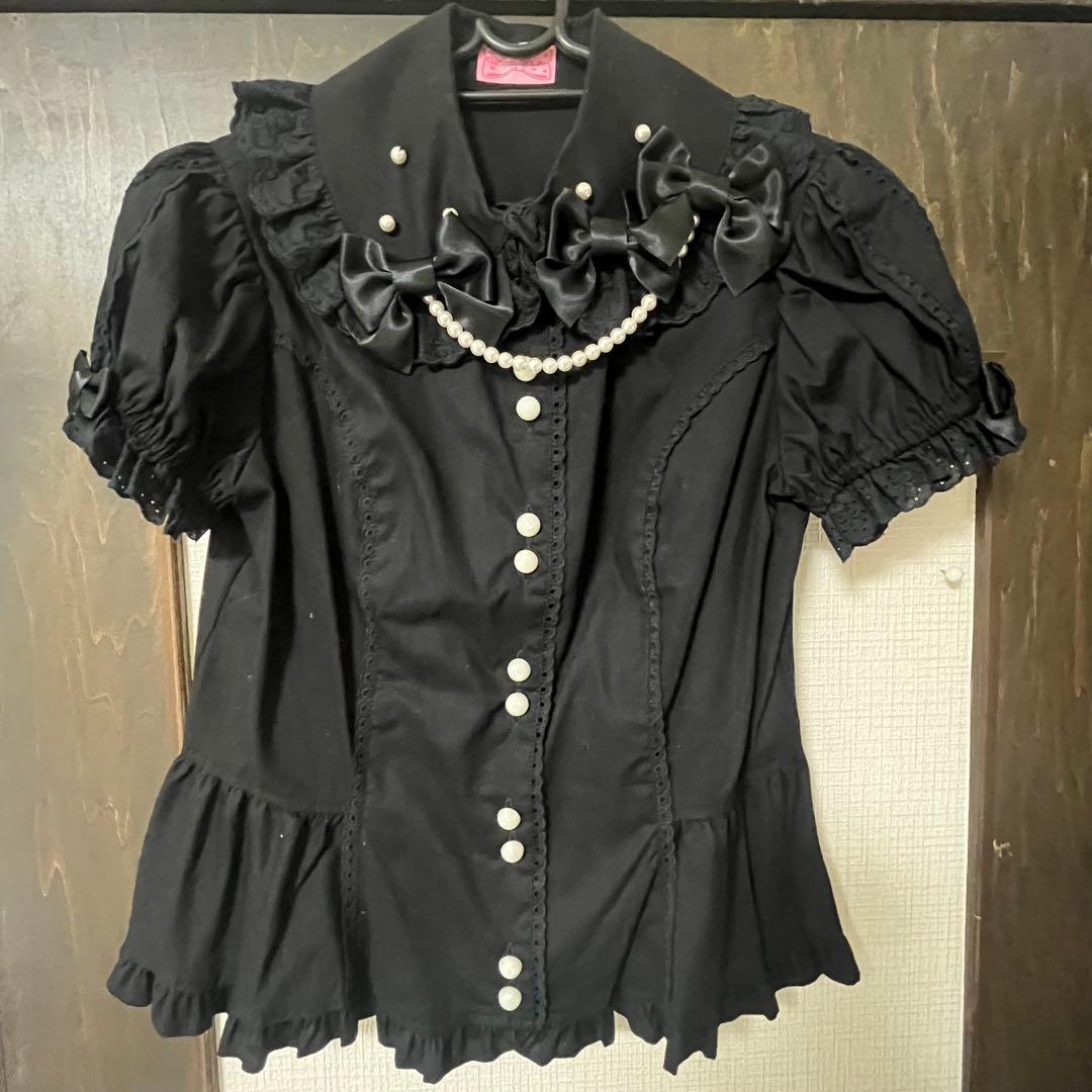 ロリィタ ロリータ 半袖ブラウス 黒 アンジェリックプリティ