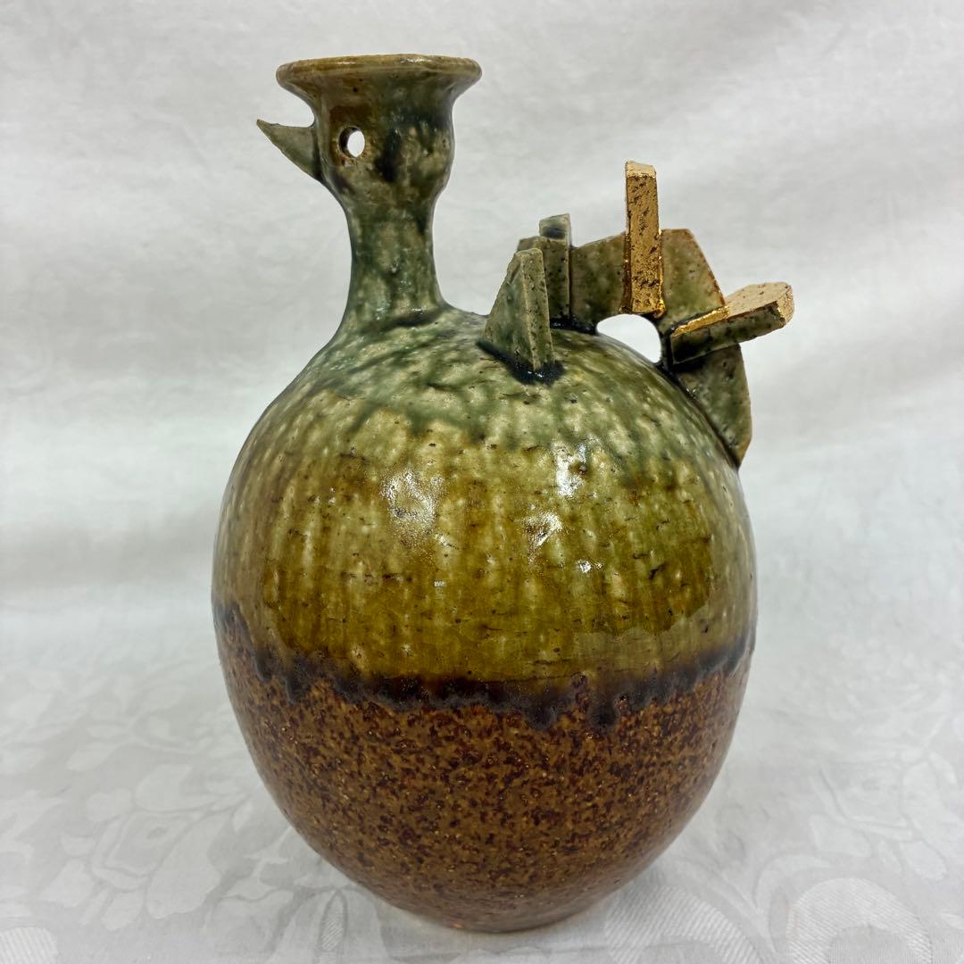 作家物 永見鴻人作 鳥 花挿 花瓶 一輪挿し 飾り壺 ヴィンテージ 桐箱入り